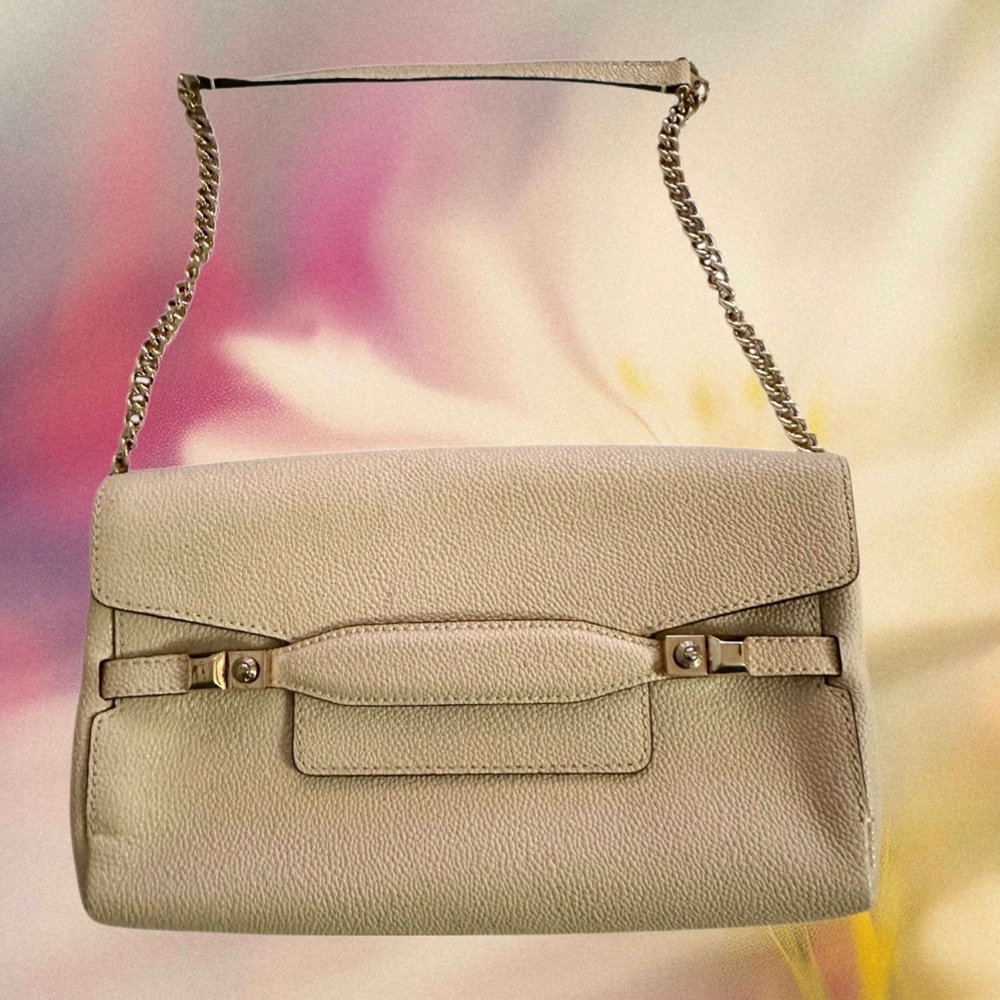 Henri Bendel Cream Color Caviar Leather Shoulder Bag